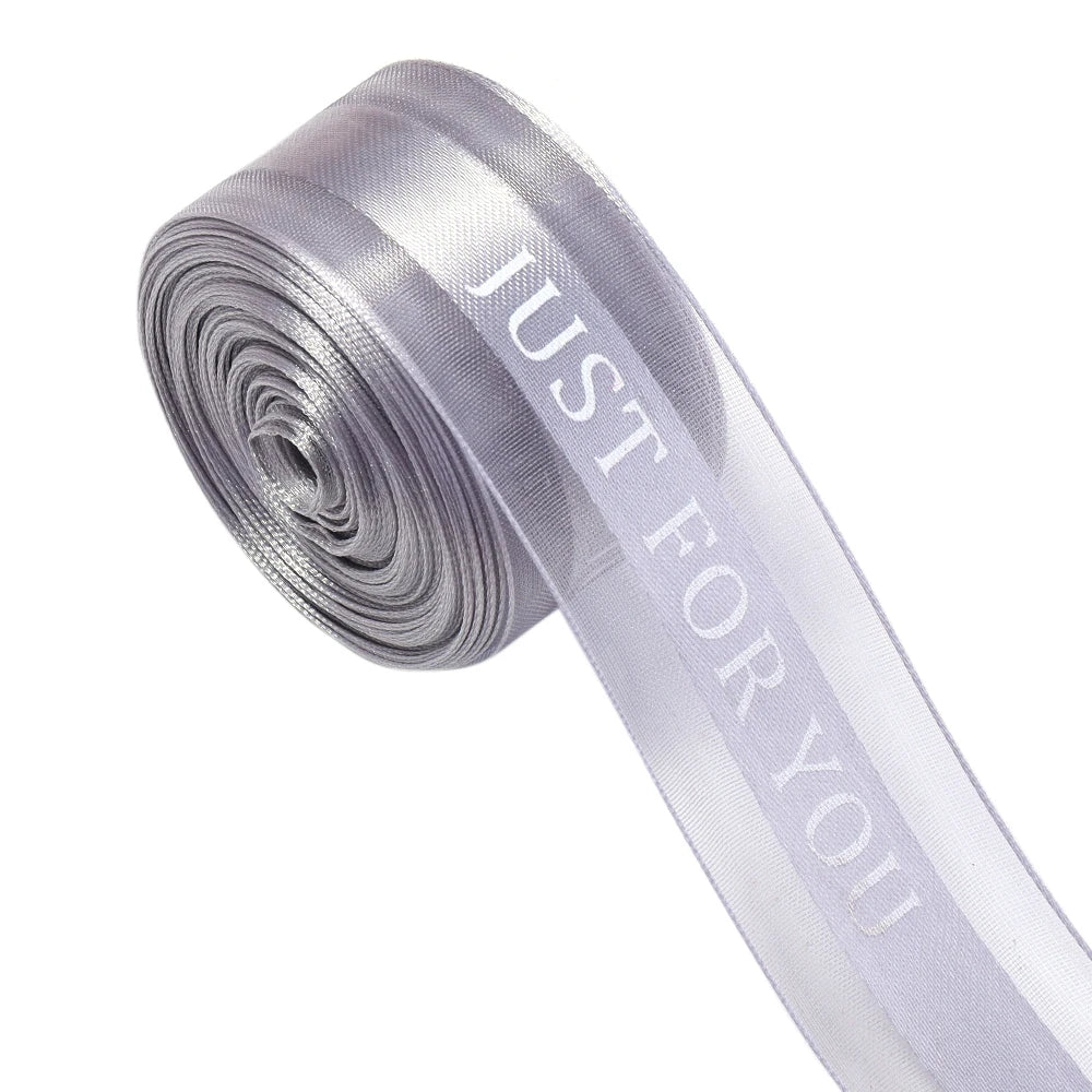 "Just For You" Organza Ribbon 10 Yards – Gift & Wedding Décor Decorative Organza Ribbon PLUSH Grey 2.5cm 10yards