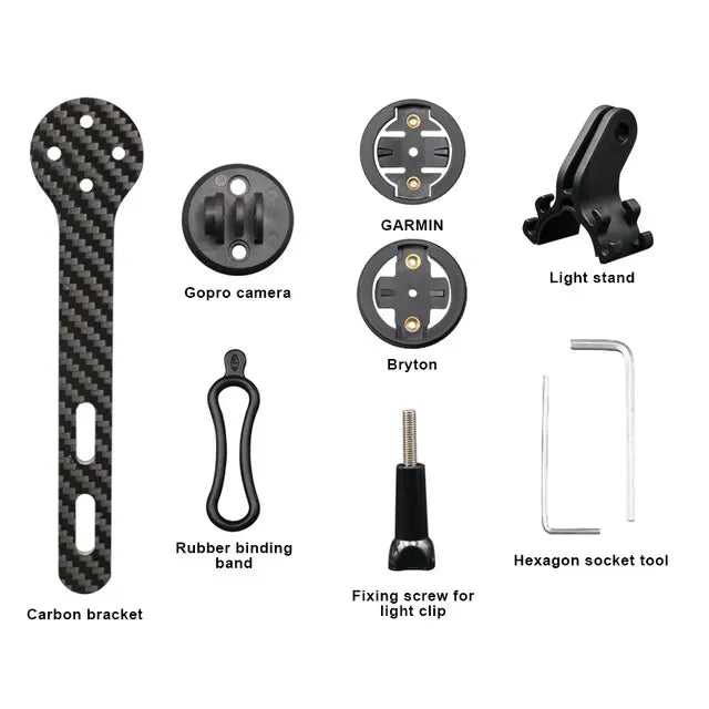Carbon Fiber Road Bike GPS Computer Mount | Garmin Bryton GoPro Bike Computer Mount PLUSH black