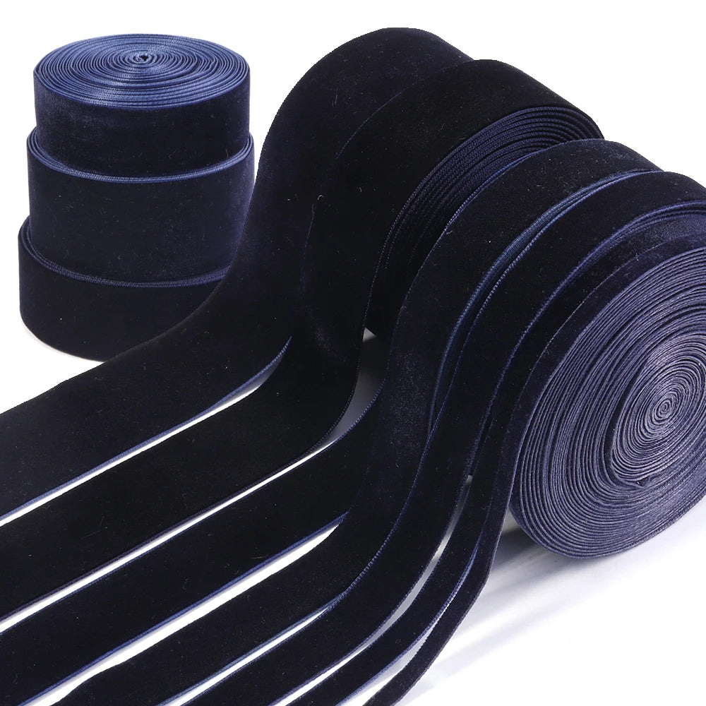 Navy Blue Velvet Ribbon Single Face Flocking 5/10 Yards DIY Velvet Craft Ribbon PLUSH