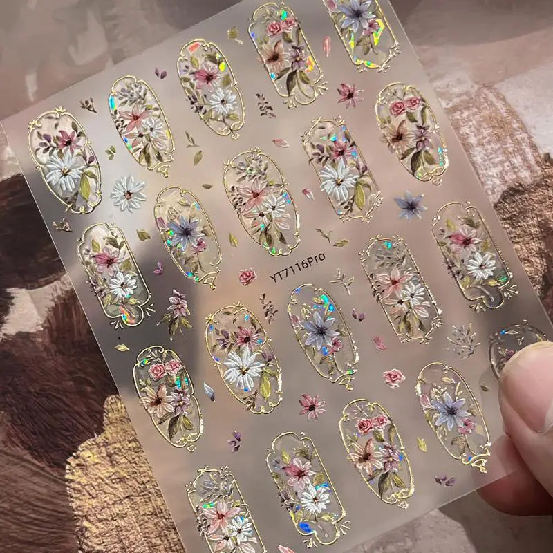5D Embossed Flower Nail Stickers – Laser Petal Self-Adhesive Art Nail Art Stickers PLUSH