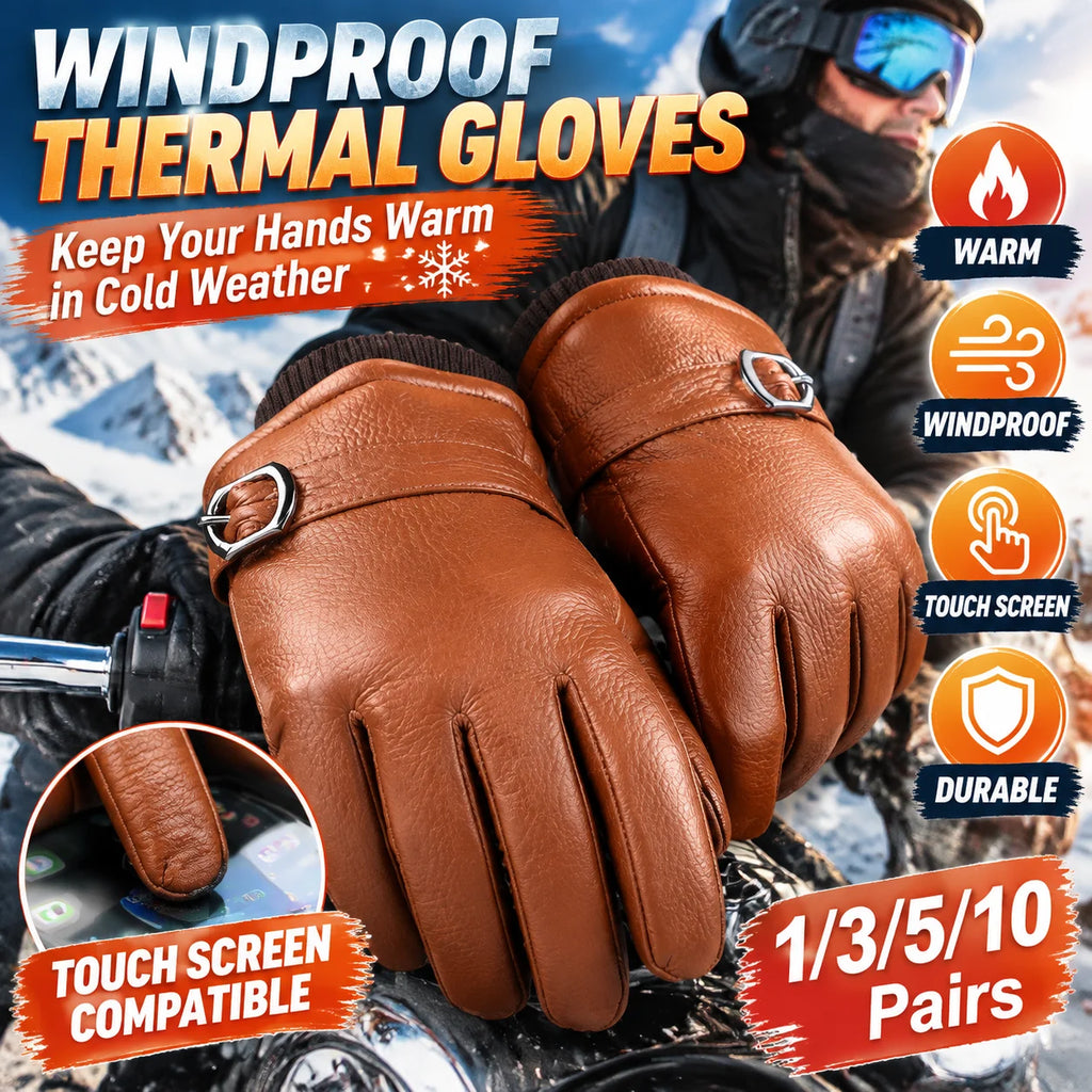 Windproof Thermal Touchscreen Leather Gloves – Winter Sports Winter Sports Gloves PLUSH