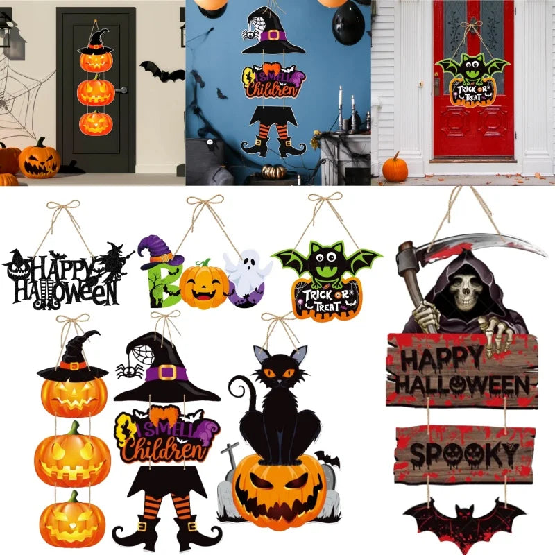 Halloween Door Hanger Decorations – Bats, Skeleton & Pumpkin Halloween Wall Decor PLUSH