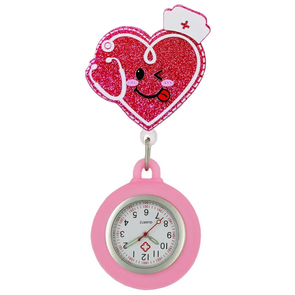 Cartoon Clip-On Nurse Fob Watch | Retractable Silicone Badge Reel Clip-On Fob Watch PLUSH J