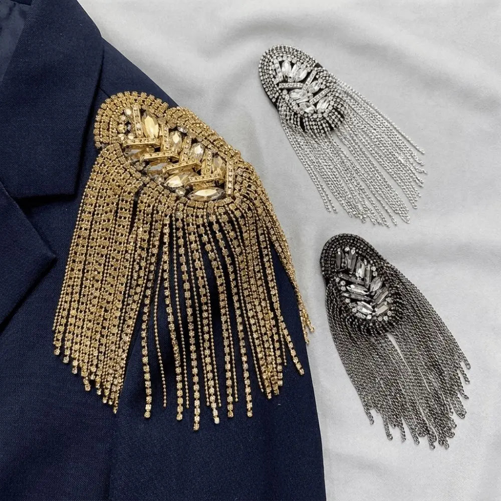 Rhinestone Tassel Shoulder Epaulettes – Unisex Fringe Brooch Shoulder Epaulette Brooch PLUSH
