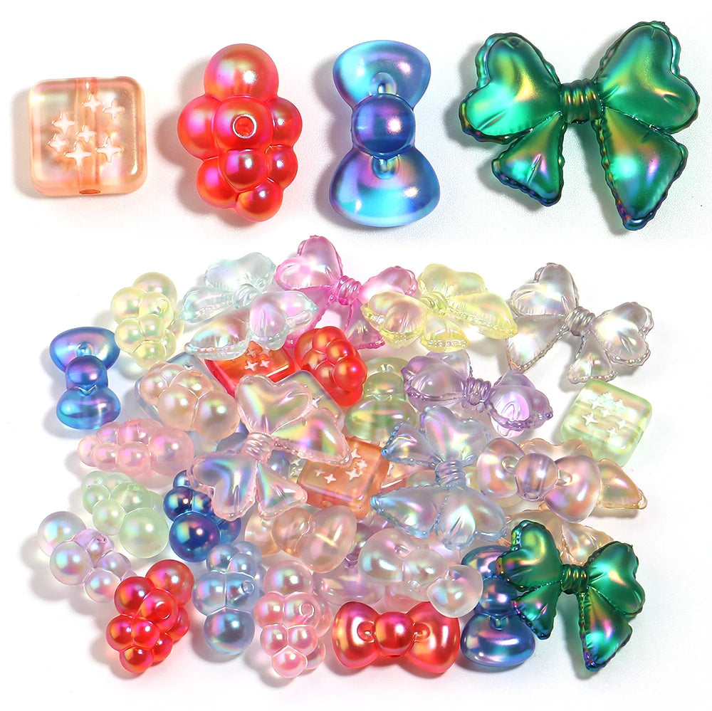 10pcs UV Dripping Oil Acrylic Beads – Square Bow Cloud Shapes Acrylic Spacer Beads PLUSH