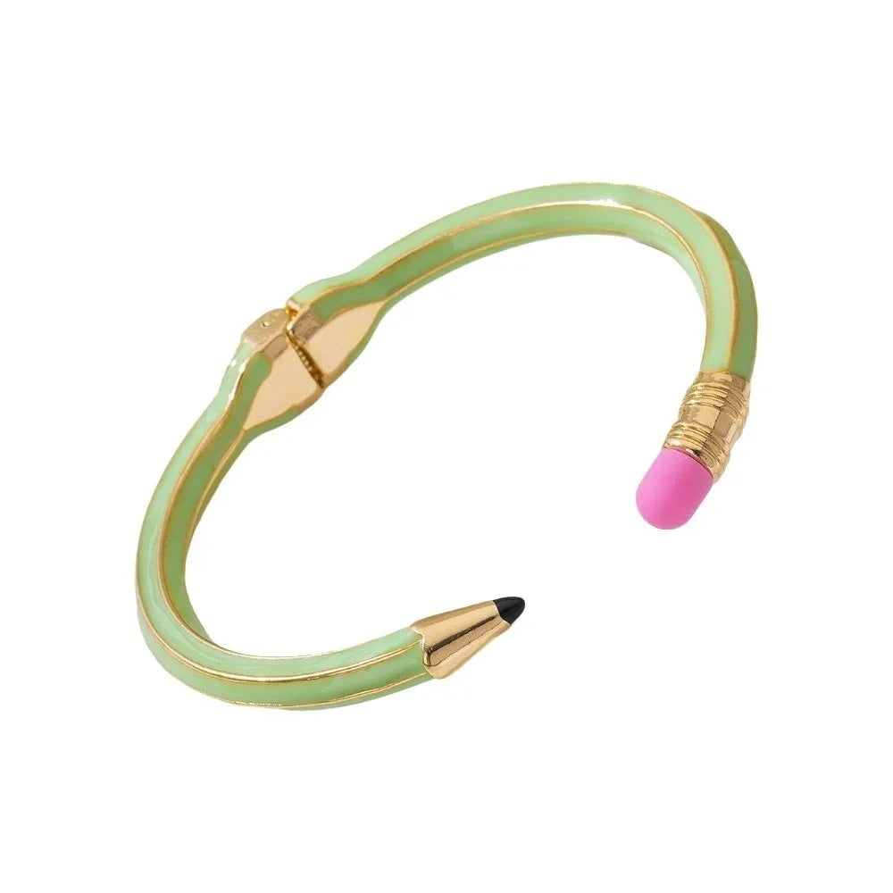 Enamel Pencil Cuff Bangle – Colorful Open Bracelet Enamel Cuff Bangle PLUSH Green