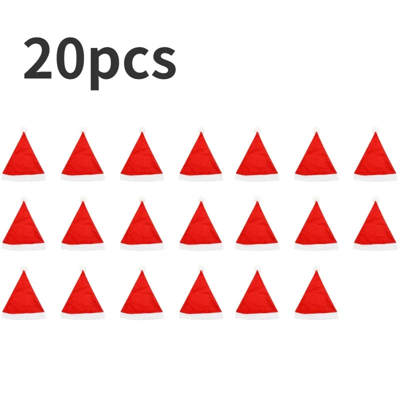 Santa Claus Christmas Hats Adults & Kids – Non-Woven Cap Christmas Party Hat PLUSH as show adult 20pcs
