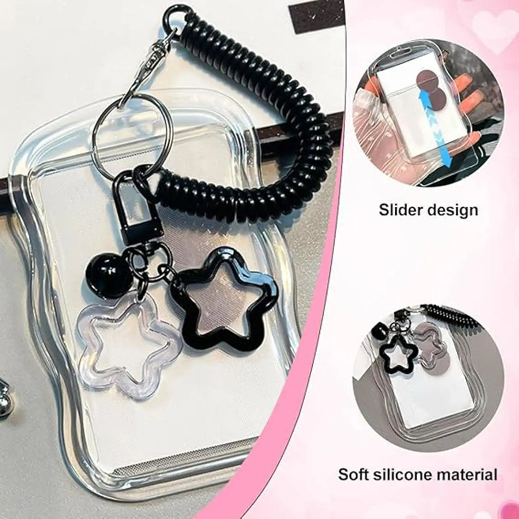 Transparent Photocard Holder Keychain | Star Bell Charm Photocard Holder Keychain PLUSH