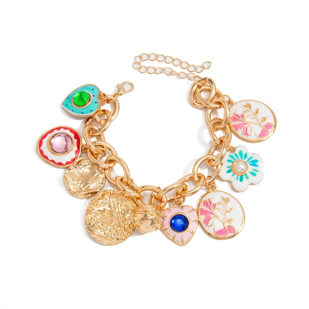 Enamel Charm Bracelet – Floral Bohemian Glaze Chain & Link Enamel Charm Bracelet PLUSH Style 2