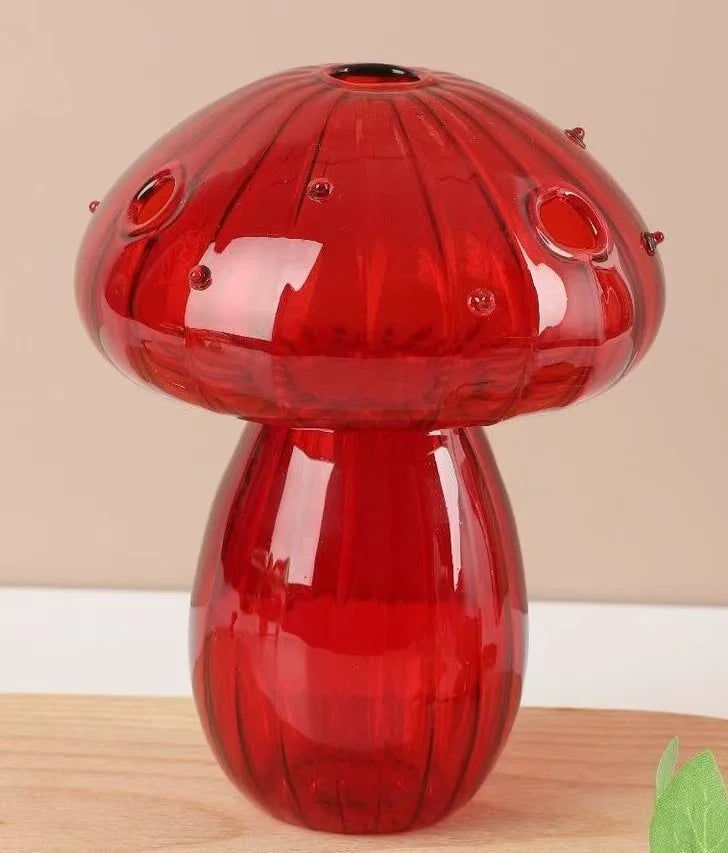Mushroom Glass Vase Set – Mini Propagation Terrarium Décor Glass Propagation Vase PLUSH Red