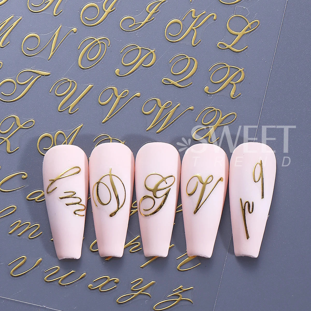 6pcs Gothic Letter Nail Decals – 3D Y2K Roman Alphabet Stickers Nail Art Stickers PLUSH