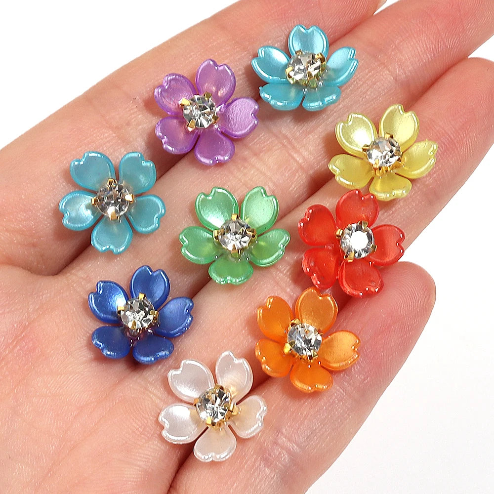 50pcs Pearl Rhinestone Bauhinia Flower Acrylic Flat Back Beads Flat Back Craft Beads PLUSH
