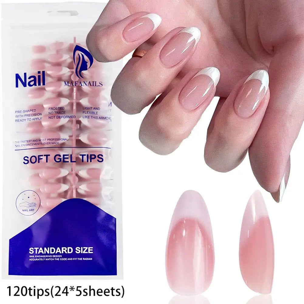 120pcs French Almond Press On Nails – Soft Gel Full Cover Tips Press On Nail Set PLUSH 1set CN