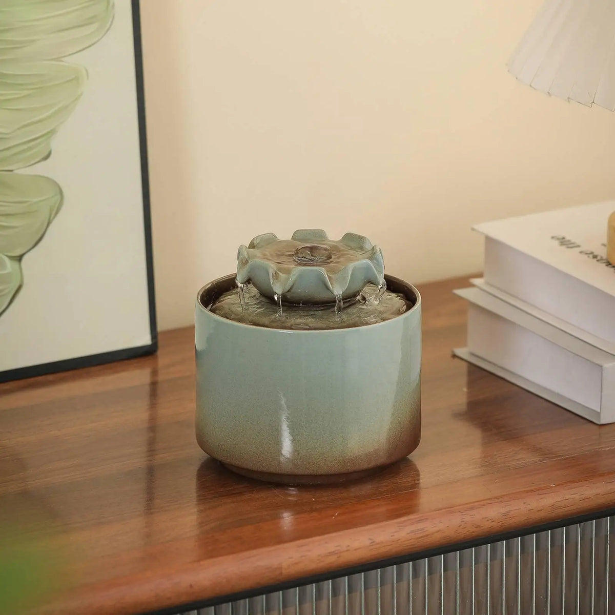 Ceramic Feng Shui Water Fountain – Tabletop Home Decor Tabletop Water Fountain PLUSH Black
