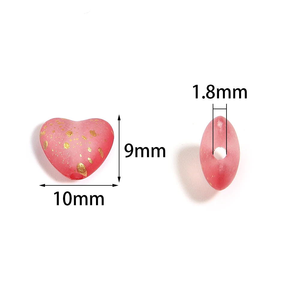 200pcs Matte Gradient Heart Acrylic Beads Gold Foil DIY Jewelry Acrylic Spacer Beads PLUSH