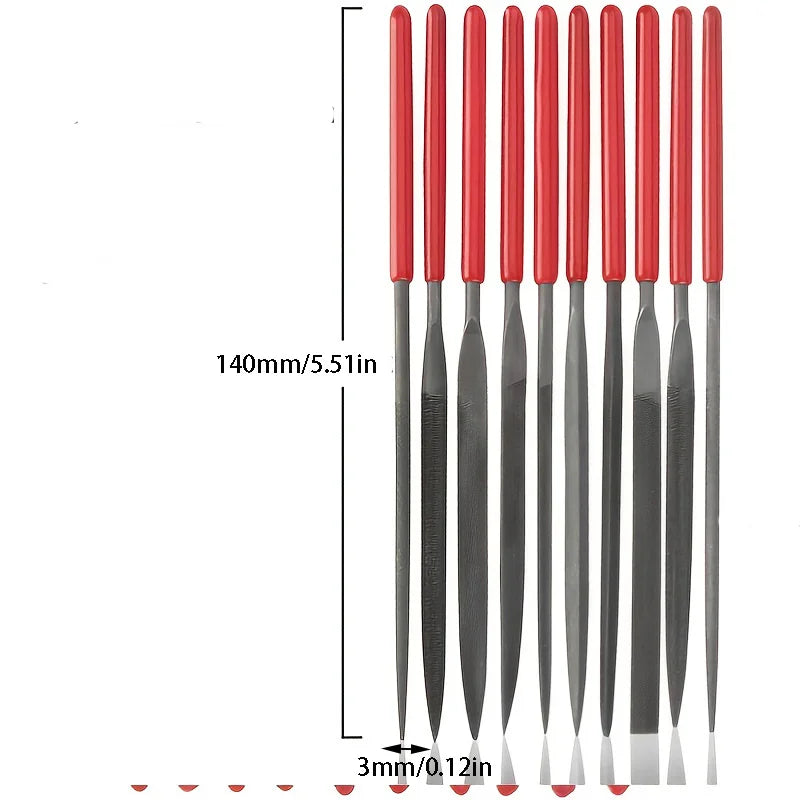10Pcs Diamond Needle File Set – Jewelry Metal Wood Craft Tool Diamond Needle File Set PLUSH Red
