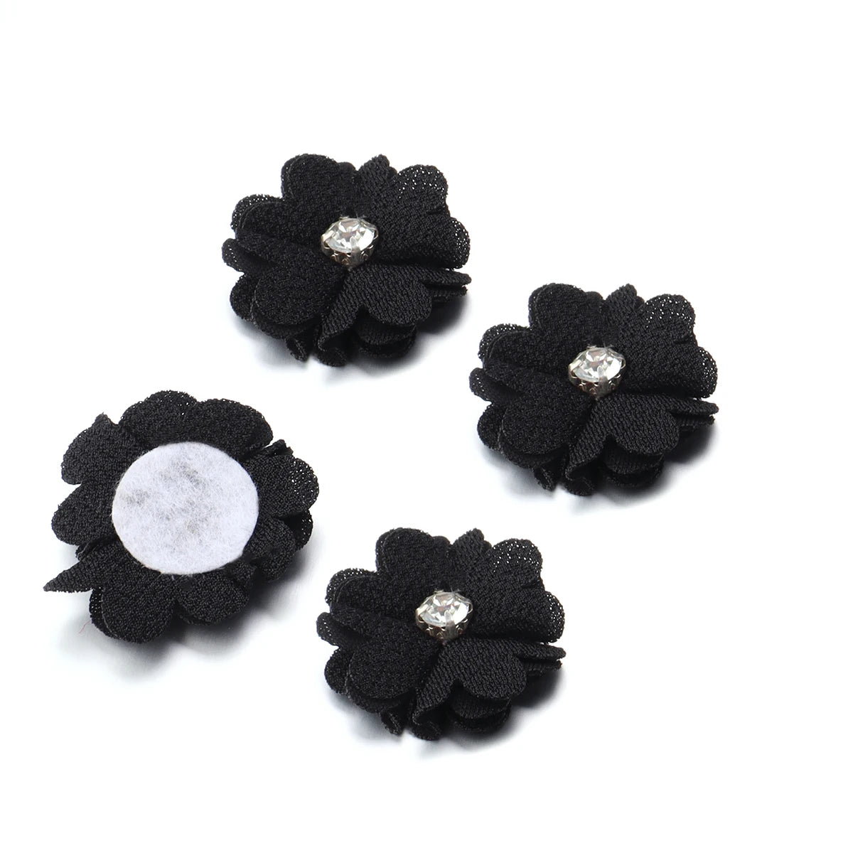 10pcs Fabric Flower Rhinestone Appliques – DIY Hair Clip Brooch Fabric Flower Appliques PLUSH black 3.5cm