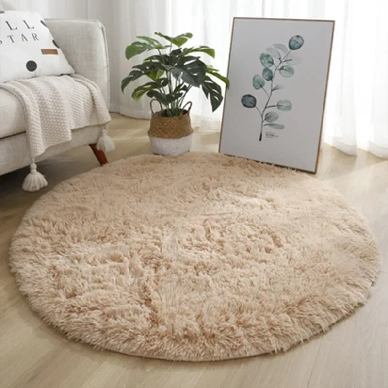 Super Soft Round Plush Rug – Fluffy Thick Pile Floor Mat Plush Area Rug PLUSH khaki 80x80cm