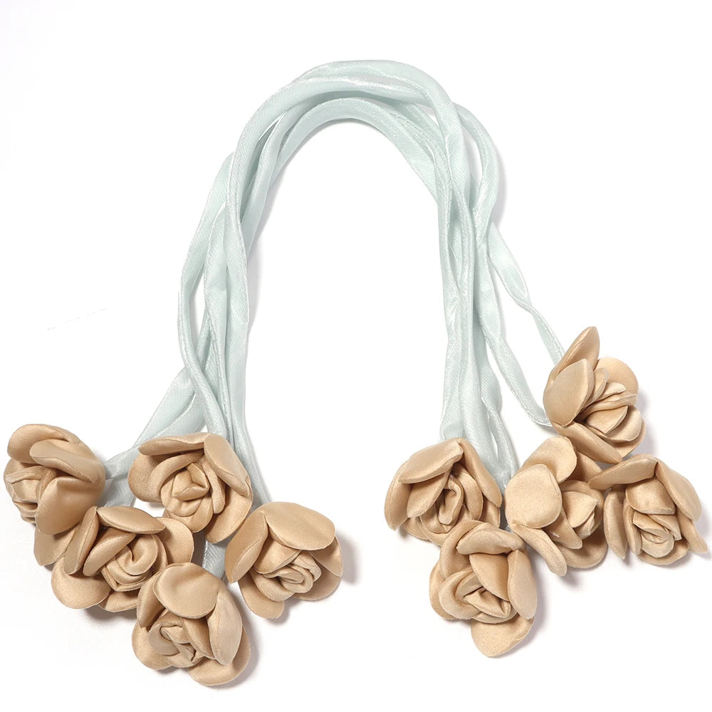 5pcs Satin Ribbon Rose Flower Strings – DIY Hair & Craft Decor Ribbon Flower Trim PLUSH brown