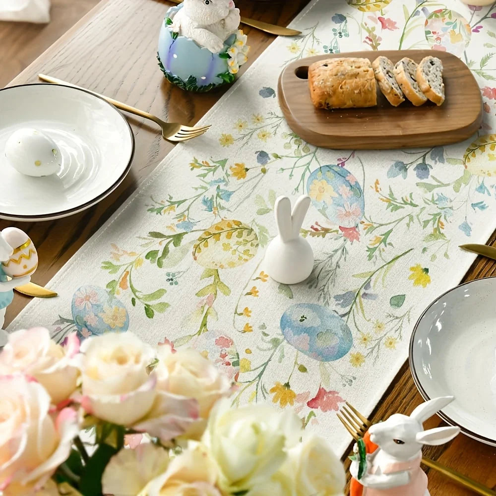 Easter Watercolor Table Runner – Floral Egg Print, 3 Sizes Table Runner PLUSH