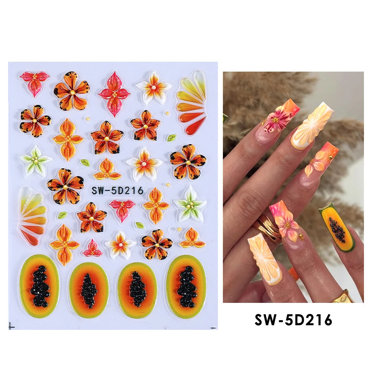 5D Pawpaw Frangipani Nail Embossed Stickers – Summer Decals Nail Art Stickers PLUSH SW-5D216