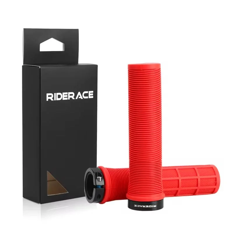 RIDERACE Lock-On MTB Handlebar Grips – Ergonomic TPR Non-Slip Bike Handlebar Grips PLUSH Red