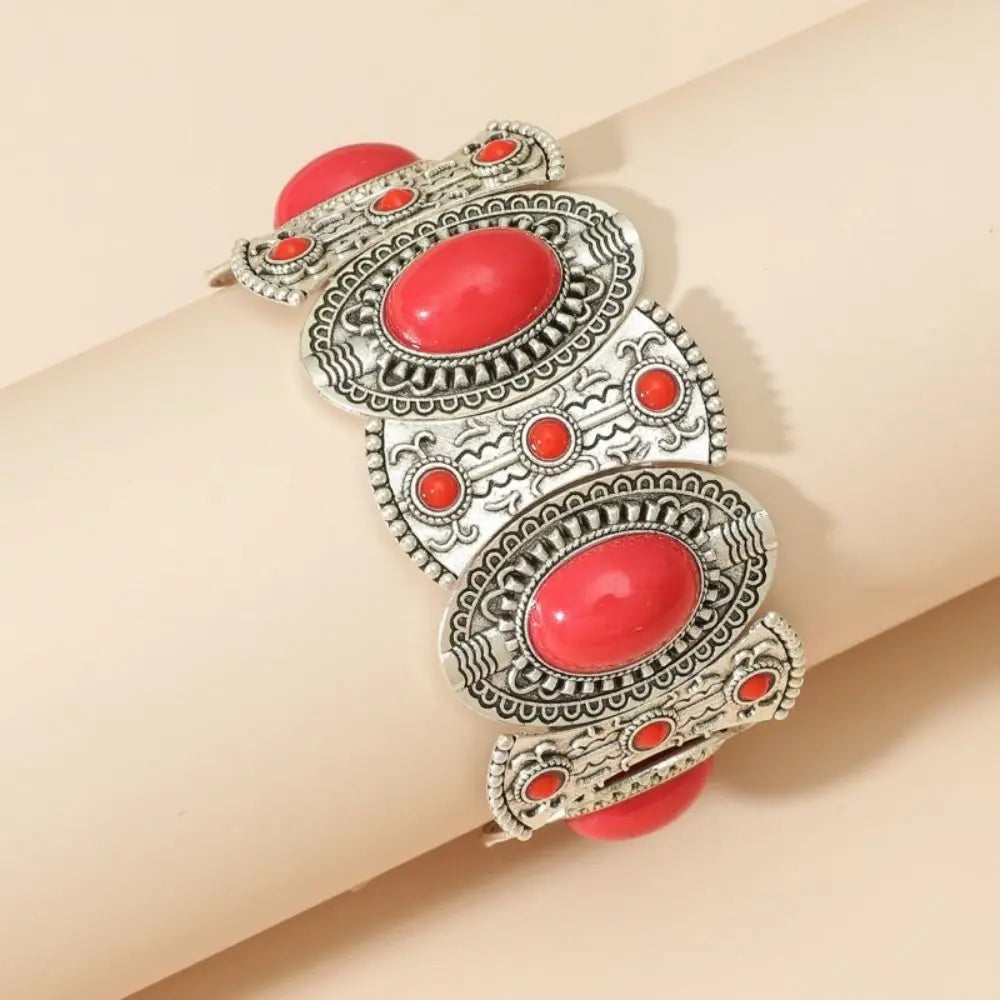 Tribal Wide Elastic Bangle – Bohemian Turquoise Bracelet Cuff Bangle Bracelet PLUSH