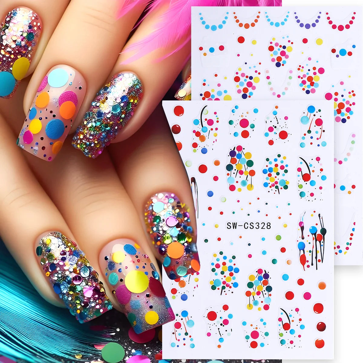 Polka Dot Nail Stickers 3D Decals DIY Manicure Foils – 2 Sheets Nail Art Stickers PLUSH