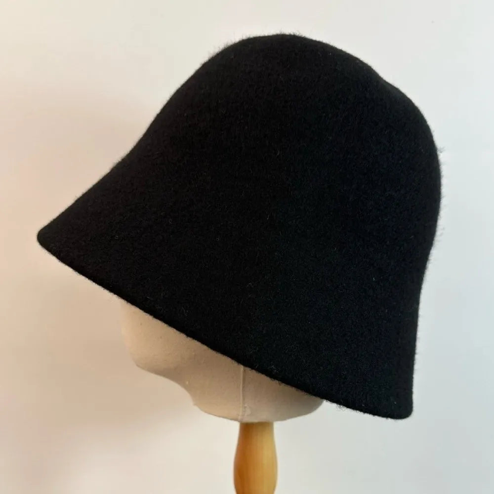 Women's Wool Knit Bucket Hat – Warm Windproof Fisherman Hat Knit Bucket Hat PLUSH Black