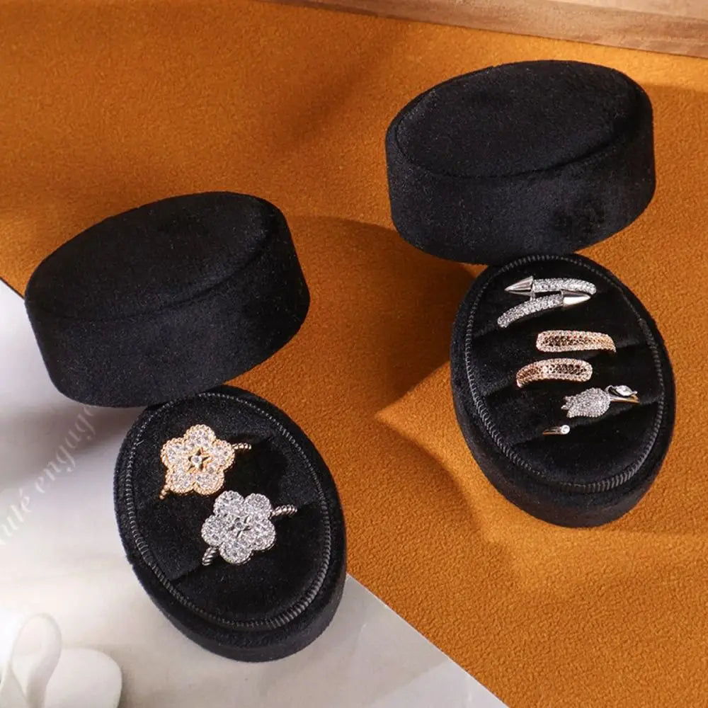 Velvet Ring Box 2 & 3 Slots Oval Vintage Jewelry Gift Box Velvet Ring Box PLUSH