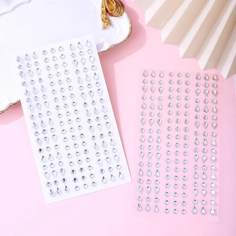 Self-Adhesive Rhinestone Gem Nail Stickers – Multicolor Sheet Nail Art Stickers PLUSH White