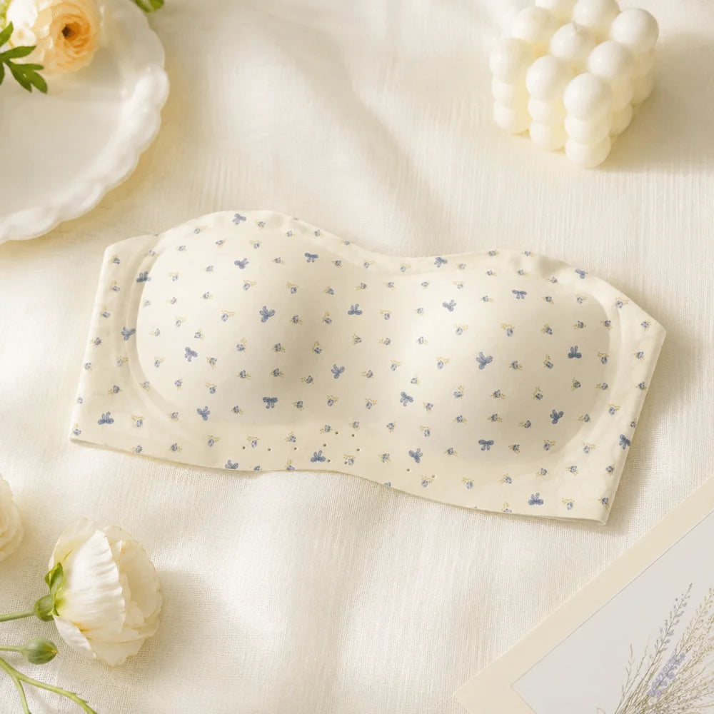 Women's Wireless Strapless Seamless Bra – Floral Print Seamless Tube Bra PLUSH