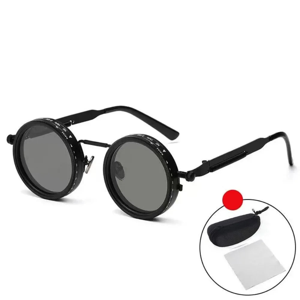 ND9 Round Retro Anti-UV Sunglasses with Case | Cycling Fishing Retro Sunglasses PLUSH Black with Case