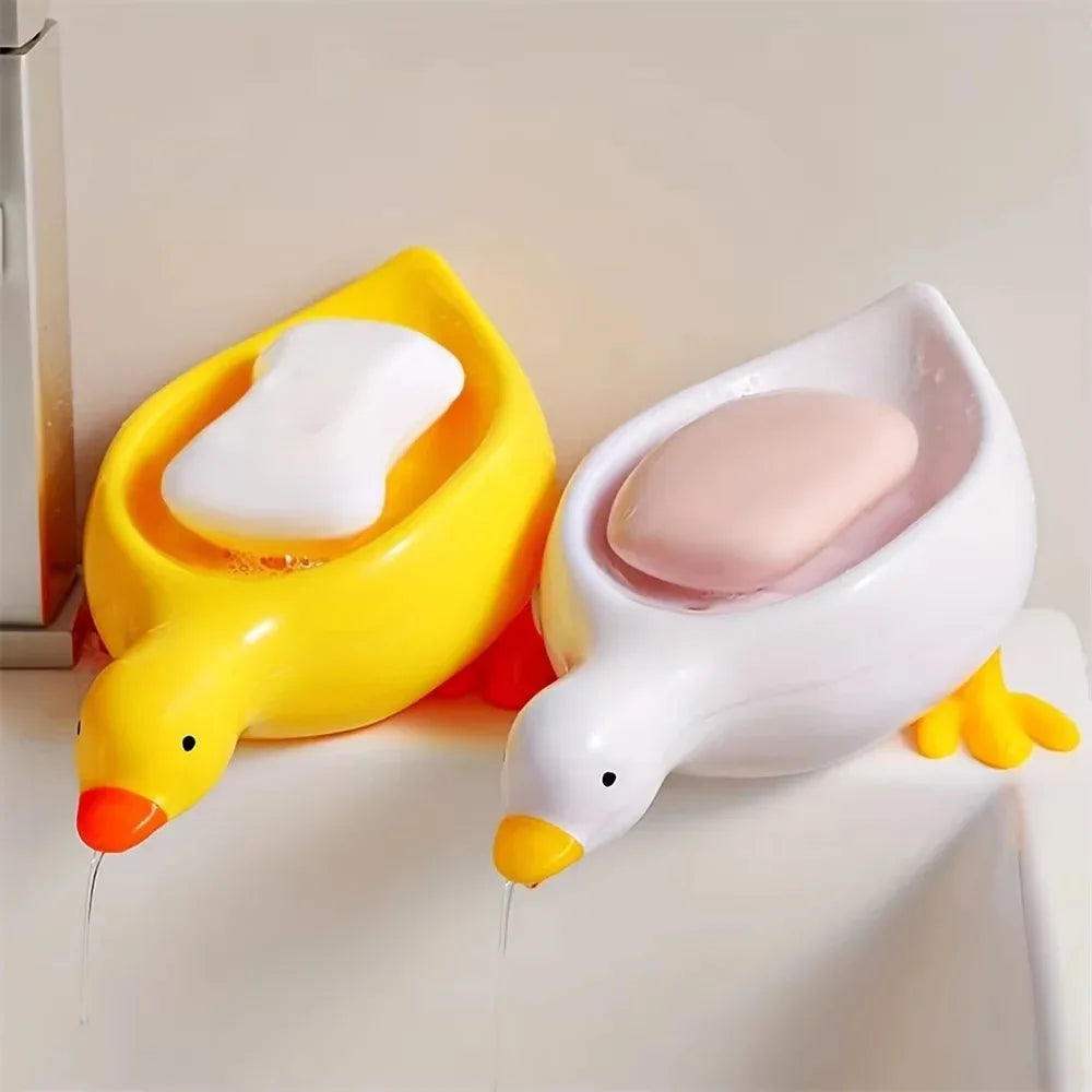 Duck-Shaped Self-Draining Soap Tray – Bathroom Soap Holder Soap Dish Tray PLUSH