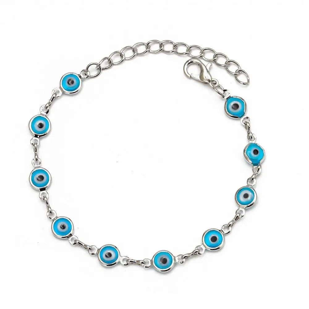 Turkish Evil Eye Charm Bracelet – Lucky Bead Friendship Bracelet Charm Bracelet PLUSH silver-lake blue