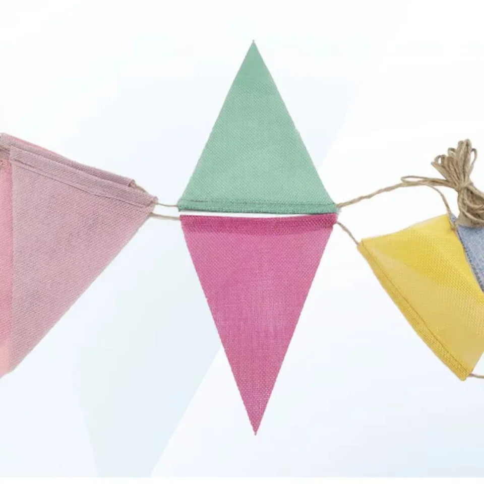 Vintage Burlap Linen Pennant Bunting Banner – 12pcs Party Décor Party Bunting Banner PLUSH