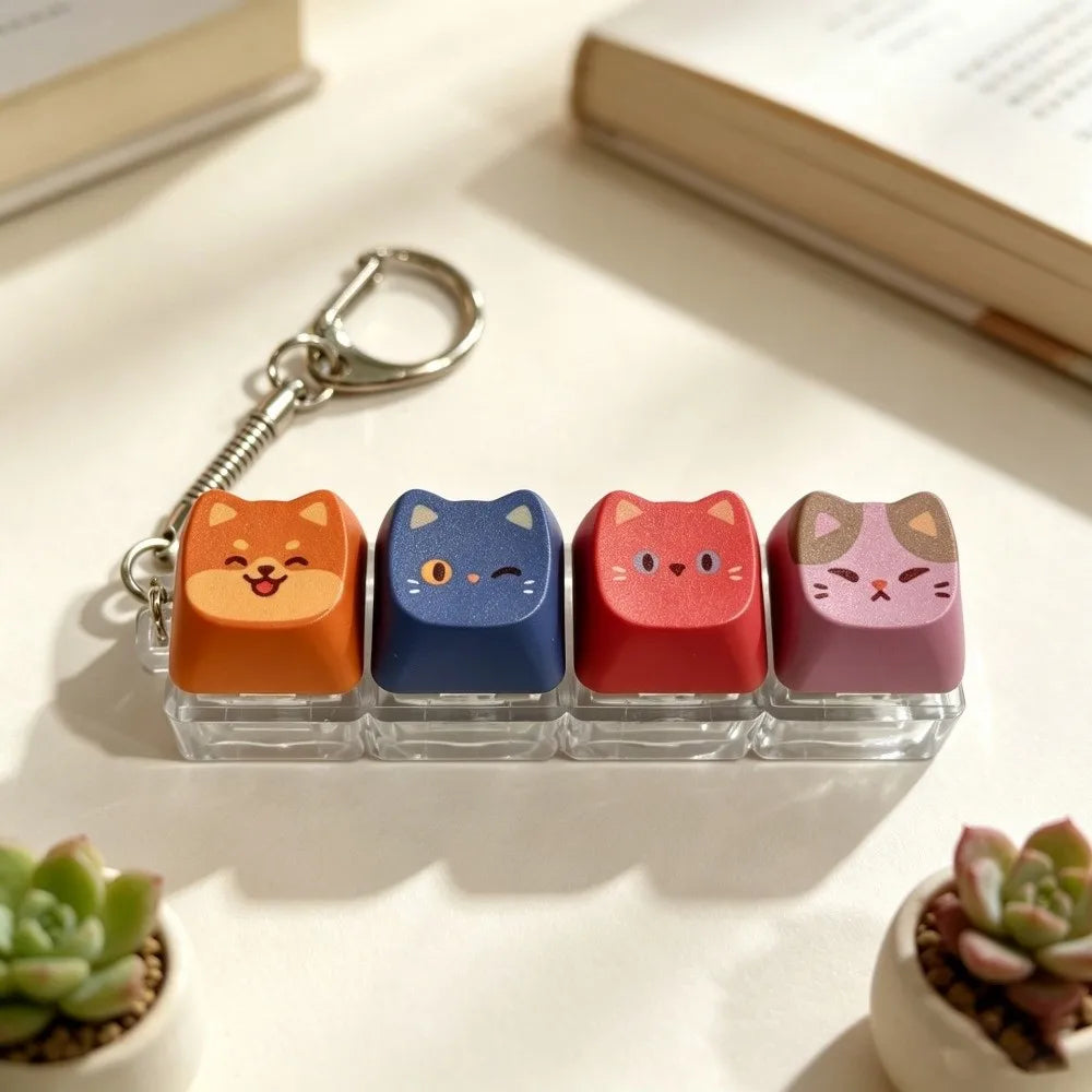 Cute Cat Keycap Keychain – Fidget Clicker Button Keychain Novelty Keychain PLUSH