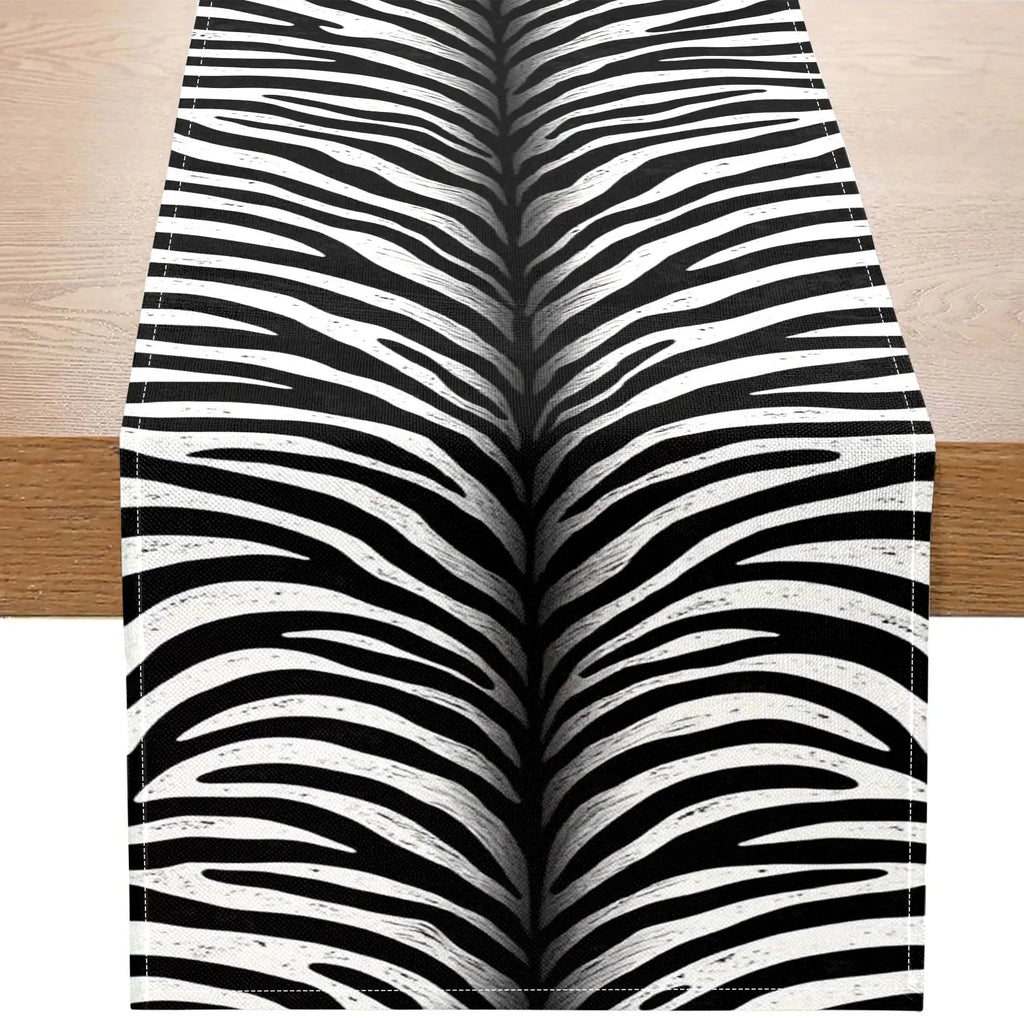 Zebra Print Table Runner – Black & White Animal Theme Décor Table Runner PLUSH A 33X275Cm