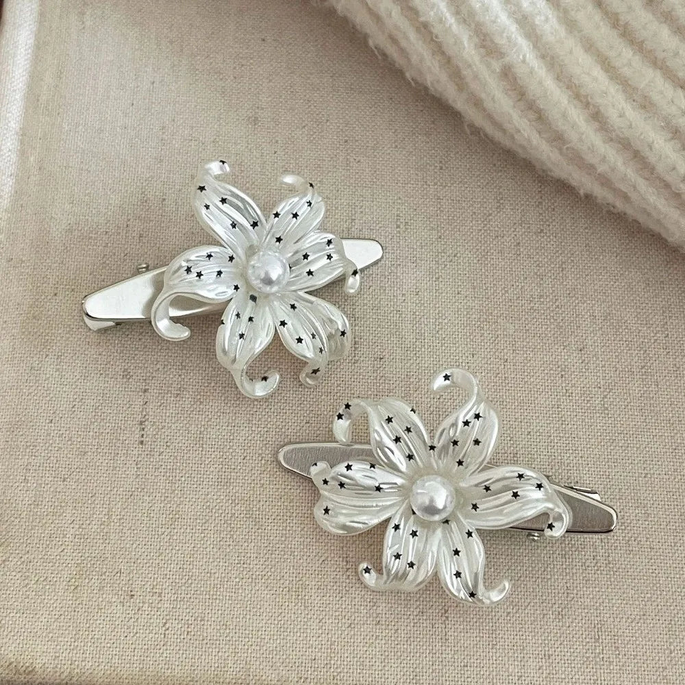 Beige Flower Hair Clips Pearl Star Print Korean Vintage Barrette Hair Clip Barrette PLUSH