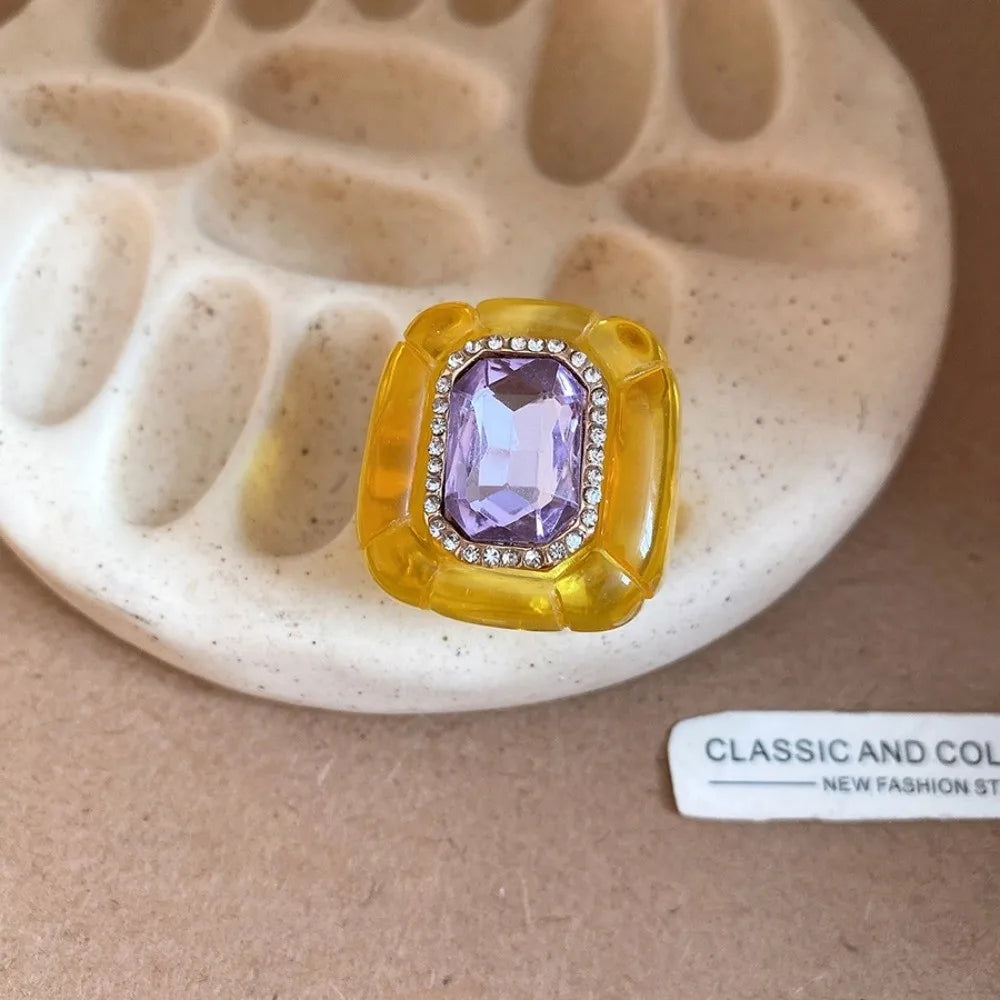 Y2K Candy Color Acrylic Resin Dome Ring | Korean Punk Style Fashion Statement Ring PLUSH Yellow Purple
