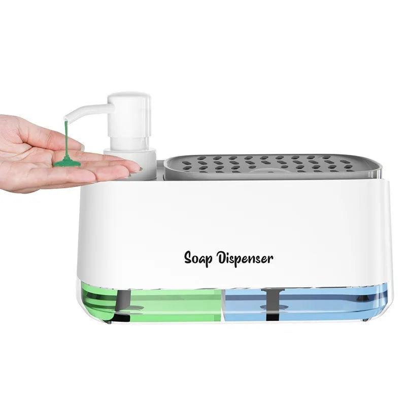 3-in-1 Kitchen Sink Soap Dispenser Dual Pump & Sponge Holder Soap Dispenser Organizer PLUSH White-1PC