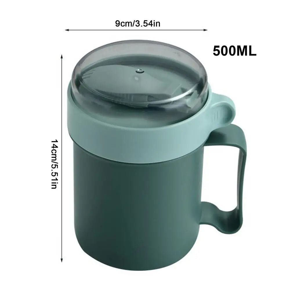 500ml Portable Breakfast Cup with Lid & Foldable Spoon Portable Food Container PLUSH Green