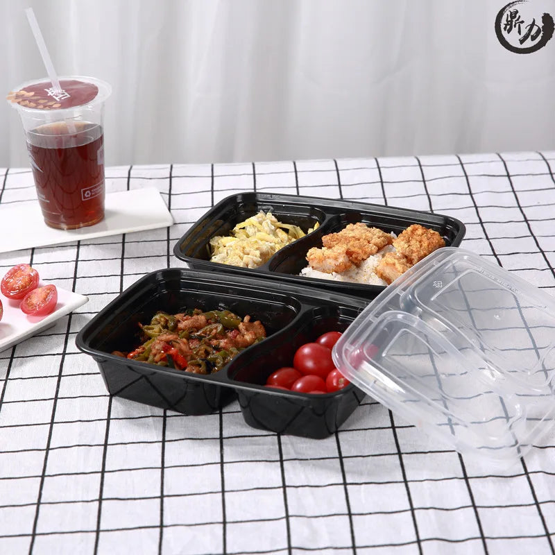 10-Set Disposable Plastic Bento Lunch Boxes with Lids – Stackable Food Storage Containers PLUSH
