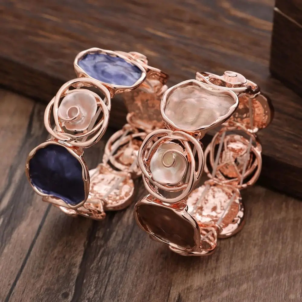 Enamel Rose Bangle – Geometric Hollow Ethnic Flower Bracelet Enamel Flower Bangle PLUSH