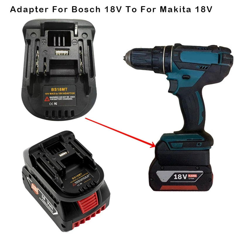 BS18MT Bosch 18V to Makita 18V Battery Adapter with USB Battery Adapter Converter PLUSH