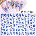 3pcs Blue White Porcelain Nail Stickers – Chinese Floral Decals Nail Art Stickers PLUSH SW-CS359 3pcs