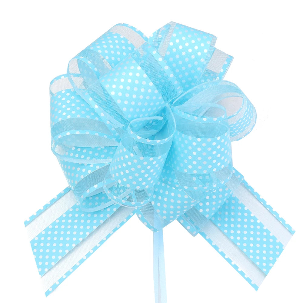2pcs Polka Dot Pull Bow Ribbons 15cm – Gift Wrap Decoration Gift Wrap Bow PLUSH Sky Blue