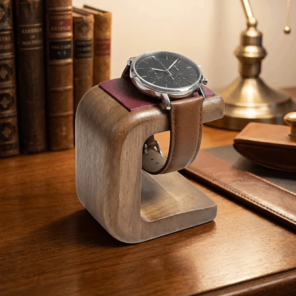 Wooden Watch Stand with Leather Pad – Jewelry Display Holder Watch Display Stand PLUSH