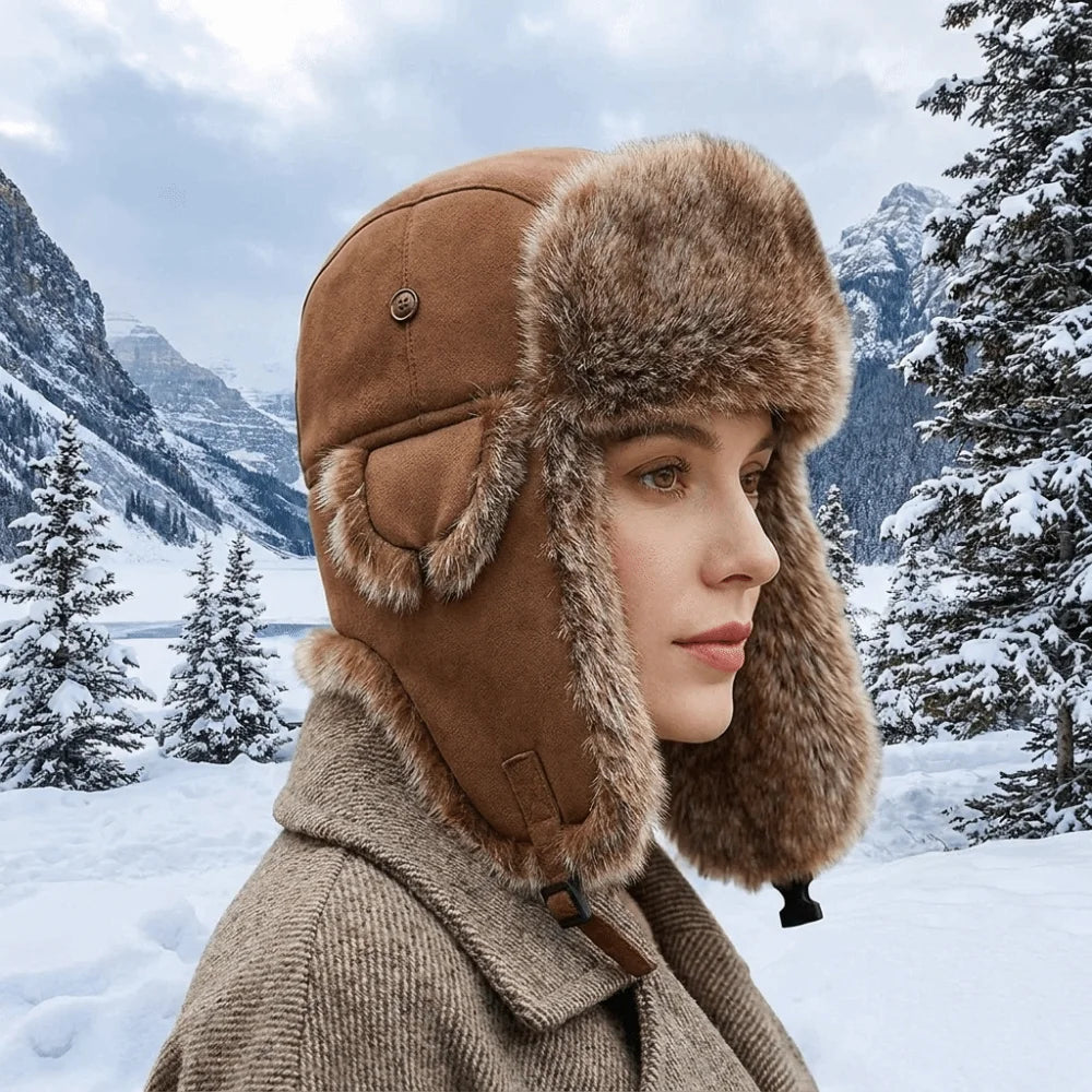 Vintage Suede Lei Feng Hat – Fleece Lined Ear Flap Winter Hat Winter Trapper Hat PLUSH