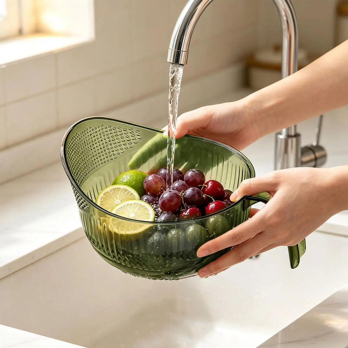 Rice Washing Bowl Colander Strainer Basket – Kitchen Drainer Kitchen Colander Strainer PLUSH